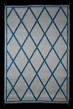 Faulkner 68912 9' x 12' Blue/Ivory Diamond Design Reversible Patio Mat