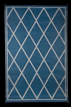 Faulkner 68912 9' x 12' Blue/Ivory Diamond Design Reversible Patio Mat
